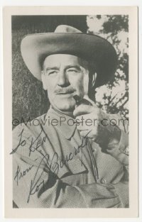 3f0943 ROY BARCROFT signed 4x6 photo 1970s great close up wearing cowboy hat & smoking pipe