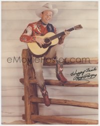 3f0162 ROY ROGERS signed 11x14 color REPRO photo 1980s great portrait on fence playing guitar!