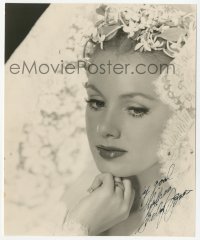 3f0945 SHIRLEY JONES signed 7x8 photo 1950s beautiful portrait in lace bridal gown with flowers!