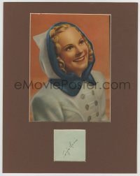 3f0199 SONJA HENIE signed 3x3 cut album page in 11x14 display 1930s ready to frame & display!
