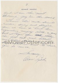 3f0374 ALAN LADD signed letter 1942 handwritten, thanking columnist for her rave review of him!