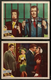 3g0722 KEY TO THE CITY 2 LCs 1950 Clark Gable and gorgeous Loretta Young behind bars & kissing!