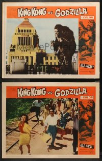 3g0723 KING KONG VS. GODZILLA 2 LCs 1963 image of the giant ape standing by building, people fleeing!