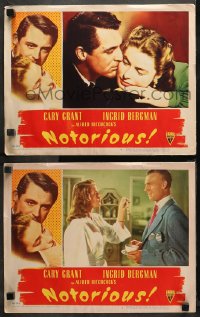 3g0744 NOTORIOUS 2 LCs 1946 great images of Cary Grant, Ingrid Bergman, Alfred Hitchcock classic!
