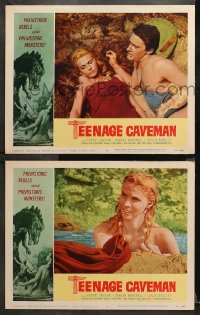 3g0769 TEENAGE CAVEMAN 2 LCs 1958 Roger Corman, Vaughan, rebels against prehistoric monsters!