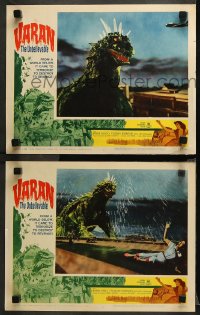 3g0775 VARAN THE UNBELIEVABLE 2 LCs 1962 both have great FX images of the wacky dinosaur monster!
