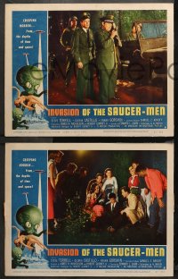 3g0624 INVASION OF THE SAUCER MEN 3 LCs 1957 Kallis border art of cabbage head aliens & sexy girl!