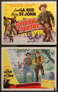 3g0257 OUTLAW COUNTRY 8 LCs 1948 Lash La Rue as twin brothers, one the law, one the outlaw, Fuzzy!