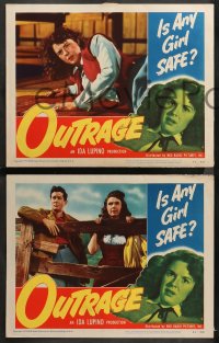 3g0641 OUTRAGE 3 LCs 1950 directed by Ida Lupino, scared Mala Powers is the victim of attack!