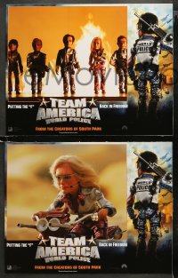 3g0350 TEAM AMERICA: WORLD POLICE 8 LCs 2004 Trey Parker & Matt Stone marionette action movie!
