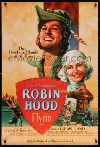 3h0247 ADVENTURES OF ROBIN HOOD 1sh R1989 great Rodriguez art of Errol Flynn & Olivia De Havilland!