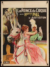 3h0628 ARTISTEN pre-War Belgian 1935 circus art of equestrian holding woman on horse by elephant!