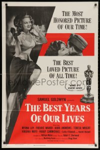 3h0275 BEST YEARS OF OUR LIVES 1sh R1954 Dana Andrews hugs Teresa Wright, sexy Virginia Mayo!