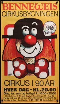 3h0037 BENNEWEIS 14x25 Danish circus poster 1977 art of different, really cool clown!
