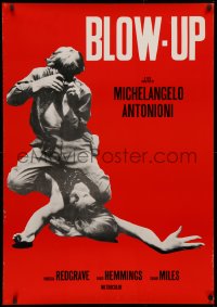 3h0108 BLOW-UP 28x39 Swiss commercial poster 1967 Antonioni, David Hemmings straddles sexy model Verushka!