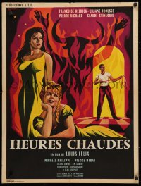 3h1140 HOT HOURS French 25x33 1959 Heures Chaudes, Francoise Deldick, really cool Noel art!