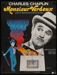 3h1157 MONSIEUR VERDOUX French 23x30 R1973 cool art of Charlie Chaplin as gentleman Bluebeard!