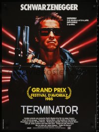 3h1185 TERMINATOR French 24x32 1985 close up of classic cyborg Arnold Schwarzenegger with gun!