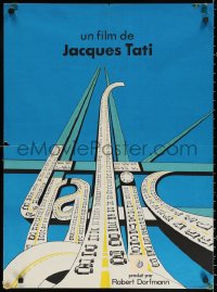 3h1189 TRAFFIC French 23x31 1971 Jacques Tati as Mr. Hulot, art of title as congested highways!