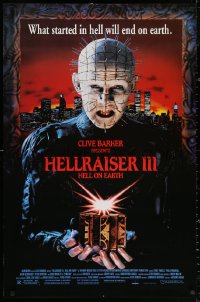 3h0378 HELLRAISER III: HELL ON EARTH 1sh 1992 Clive Barker, great c/u image of Pinhead holding cube!