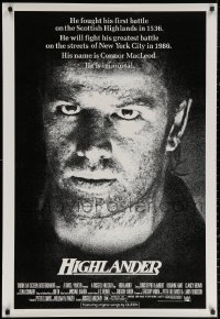 3h0380 HIGHLANDER 1sh 1986 super close up art of immortal Christopher Lambert in the title role!