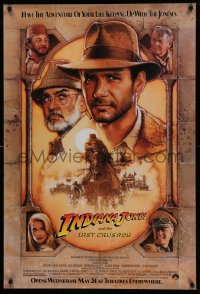 3h0393 INDIANA JONES & THE LAST CRUSADE advance 1sh 1989 Ford/Connery over a brown background by Drew