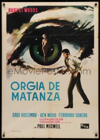 3h0726 MASSACRE MANIA Italian 1sh 1967 great different art of sexy naked woman in giant eyeball!