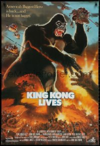 3h0412 KING KONG LIVES 1sh 1986 great artwork of huge unhappy ape attacked by army!