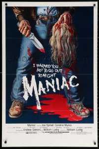 3h0438 MANIAC 1sh 1980 most classic gory Gaia horror artwork of killer holding severed head!