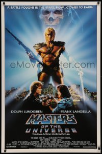 3h0441 MASTERS OF THE UNIVERSE 1sh 1987 image of Dolph Lundgren as He-Man & Langella as Skeletor!