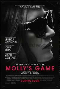 3h0451 MOLLY'S GAME advance DS 1sh 2017 Jessica Chastain, illegal poker gambling operation biopic!