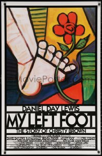 3h0457 MY LEFT FOOT int'l 1sh 1989 Daniel Day-Lewis, cool artwork of foot w/flower by Seltzer!
