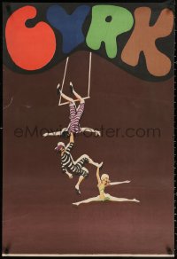 3h0039 CYRK Polish 26x39 1970 wonderful artwork of trapeze act by Kotarbinski!