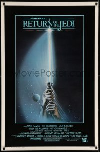 3h0505 RETURN OF THE JEDI 1sh 1983 George Lucas, art of hands holding lightsaber by Tim Reamer!