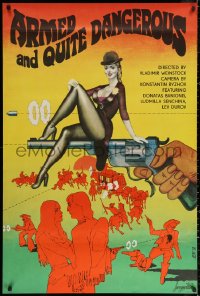 3h0739 ARMED & QUITE DANGEROUS export Russian 30x45 1978 Lemeshev art of woman on top of revolver!