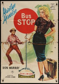 3h0958 BUS STOP Spanish 1958 cowboy Don Murray roping sexy Marilyn Monroe by Jano, different & rare!