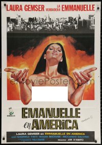 3h0971 EMANUELLE IN AMERICA Spanish 1977 art of sexy topless Laura Gemser in the title role!