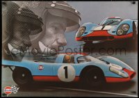 3h0022 GULF PORSCHE 917 2-sided 24x34 Swiss advertising poster 1970s Jo Siffert & schematic of racer!