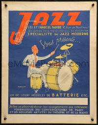 3h0024 JAZZ LES ETS MARCEL FAIVRE 17x21 French advertising poster 1940s  drummer by J. Rassiat!