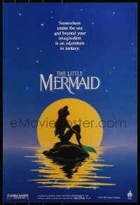 3h0213 LITTLE MERMAID 18x26 special poster 1989 Ariel in moonlight, Disney underwater cartoon!