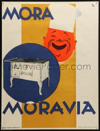 3h0026 MORA MORAVIA 18x24 Czech advertising poster 1930s great KG art of chef smiling over oven!
