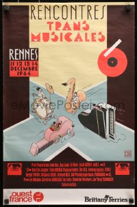 3h0183 RENCONTRES TRANS MUSICALES 16x24 French music poster 1984 Swarte art of car-instruments!
