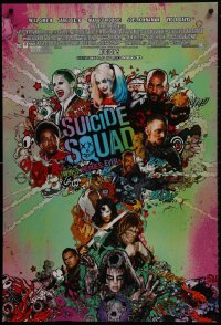 3h0573 SUICIDE SQUAD advance DS 1sh 2016 Smith, Leto as the Joker, Robbie, Kinnaman, cool art!