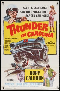 3h0588 THUNDER IN CAROLINA 1sh 1960 Rory Calhoun, artwork of the World Series of stock car racing!