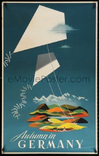 3h0127 AUTUMN IN GERMANY 25x40 German travel poster 1950s artwork of kites over countryside!