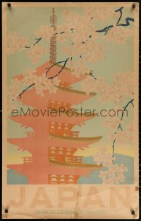 3h0135 JAPANESE GOVERNMENT RAILWAYS 25x40 Japanese travel poster 1930 sakura cherry blossoms!