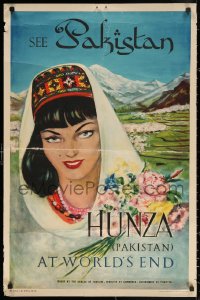 3h0145 SEE PAKISTAN 24x36 Pakistani travel poster 1950s sexy woman with valley in background!