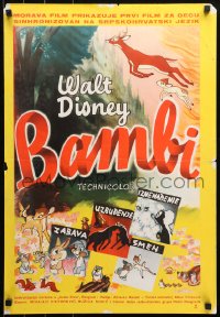 3h1022 BAMBI Yugoslavian 19x27 R1960s Walt Disney cartoon deer classic, art with Thumper & Flower!