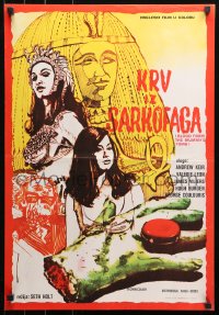 3h1030 BLOOD FROM THE MUMMY'S TOMB Yugoslavian 19x28 1972 Hammer, art of sexy women & severed hand!