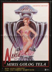 3h1063 NAKED SCENTS Yugoslavian 19x26 1985 Tish Ambrose, art of very sexy girl in perfume bottle!